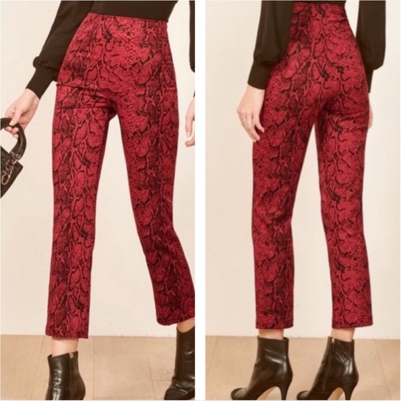 Reformation Marlon Pant Snake Print Cropped High Rise Size 2 Red - Picture 1 of 9